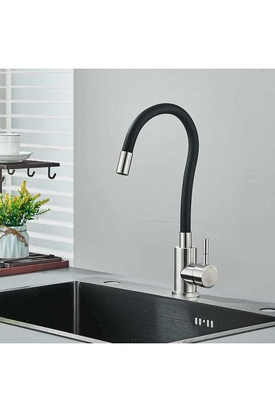 CasaVie Baterie de bucătărie cu pipă flexibilă, negru, cod 1247