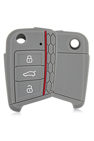 Rem Anahtar Oto Elektronik Anahtar غطاء مفتاح سيليكون بولو تيجوان 3 أزرار - رمادي