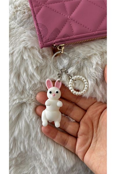 daligra Cute Rabbit Articulated Swinging Pearl Coquette Bag Ornament Bag Charm and Keychain