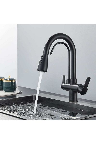 CasaVie Baterie de bucatarie cu 3 ci, negru mat, cu 2 funcii de curgere i du extractibil, cod 1381