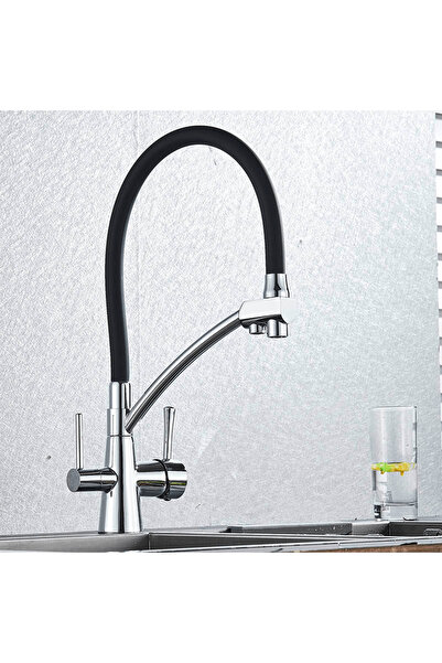 CasaVie Baterie bucatarie cu 3 cai pentru filtru de purificare, argintiu cu negru, cod 1217