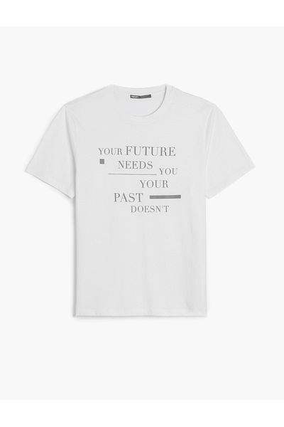 Koton Crew Neck Regular Fit Cotton Short Sleeve Slogan Printed T-Shirt
