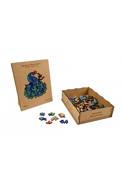 Philos Puzzle lemn 2 in 1 Păun, 132 piese, în cutie de lemn