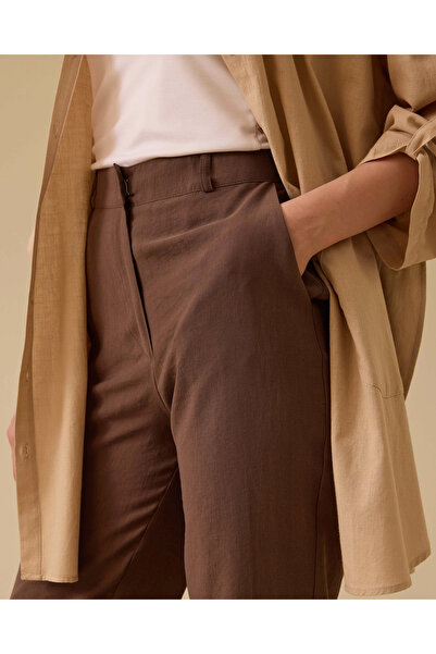 SEÇİL Wide Leg Linen Look Trousers with Pockets