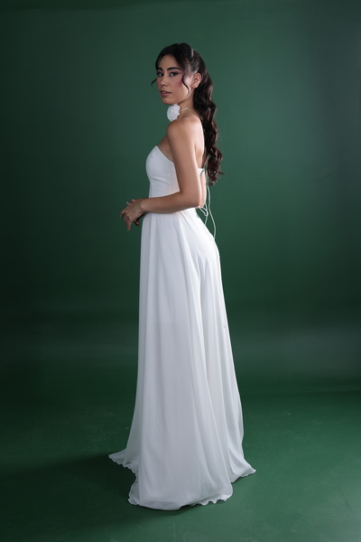 berissima bride Valeria Straplez Çiçek Detaylı Şifon Abiye Elbise