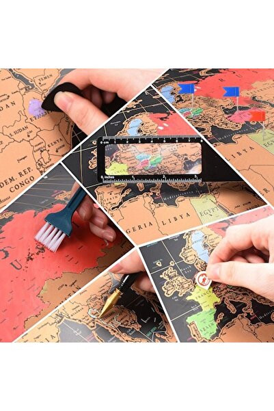 PROCART Kit of 27 accessories: scratch-off world map, stickers, fixing pins, storage case