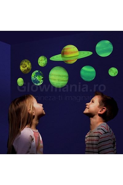 PROCART Autocolant decorativ strălucitor cu model de sistem solar pentru camera copiilor