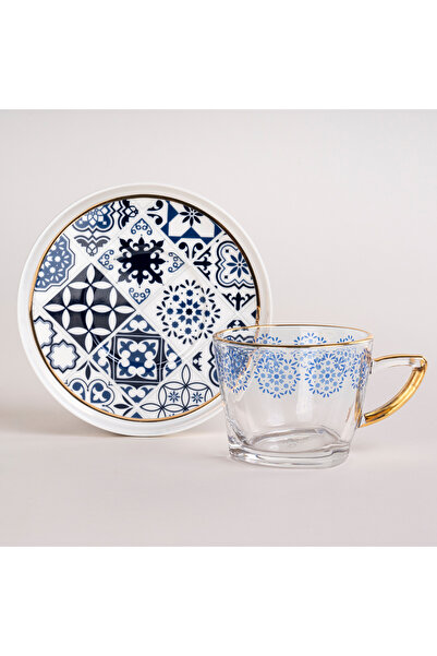 Dallaty طقم أكواب شاي من الزجاج والخزف الأزرق من لا ميسا، 12 قطعة