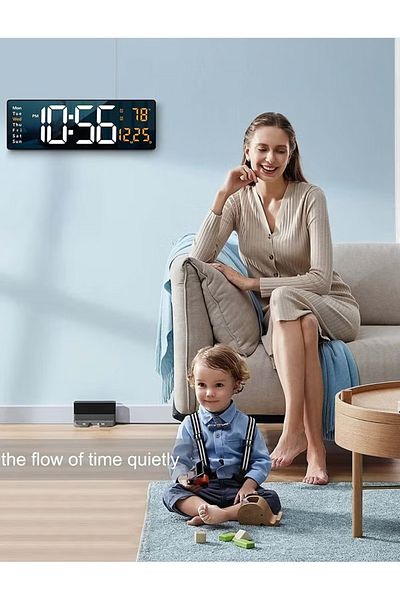 Primo Plus Large Display Digital Wall Clock, 16.2 Inch LED Digital Clock with Remote Control for Living Room