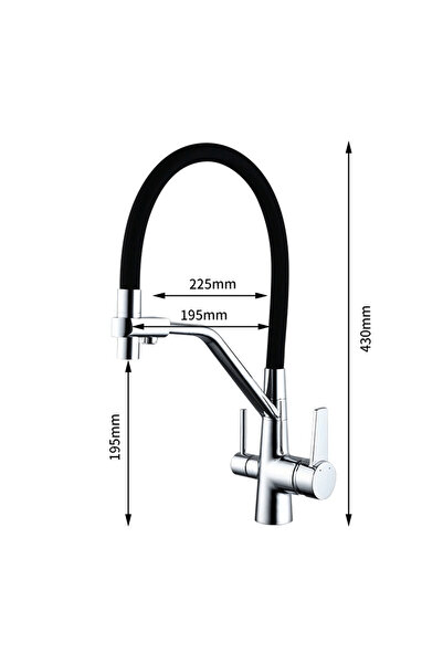 CasaVie Baterie bucatarie cu 3 cai pentru filtru de purificare, argintiu cu negru, cod 1217