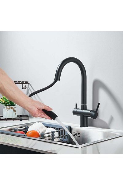 CasaVie Baterie cu filtru de purificare si dus extractibil, negru mat, cod 1679