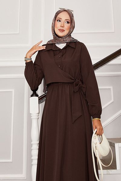 EBRUTESETTÜR Side Tie Half Button Detailed Dress