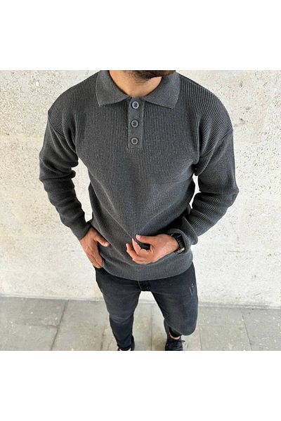 Kültür Boutique Polo Collar Men's Button Collar Winter Knitwear Sweater