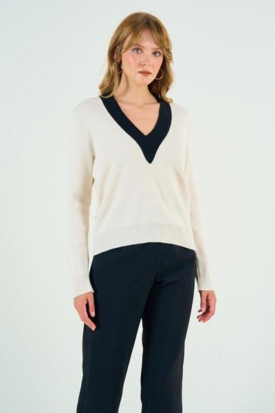 modamtn V-Neck Knitwear Sweater - Cream-Black