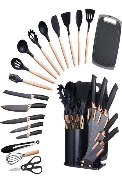 ZeeSquare Utensil Set 19 Piece Silicone Kitchenware Heat Resistant Non stick Cooking Tool with Woode