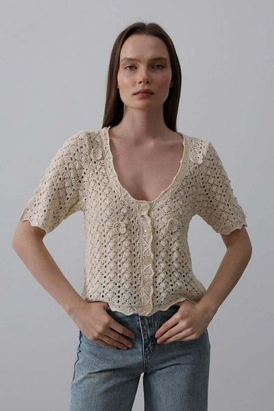 COjans Floral Detailed Buttoned Knitwear - Ecru