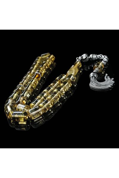 TESBİHCİBABA Unique Artifact Large Size Capsule Cut Fossil Drop Amber Prayer Beads
