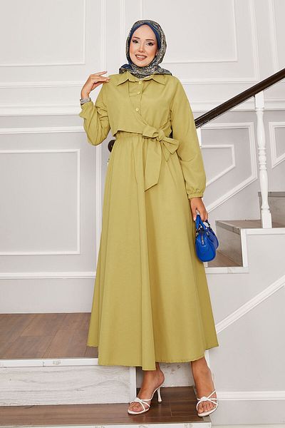 EBRUTESETTÜR Side Tie Half Button Detailed Dress