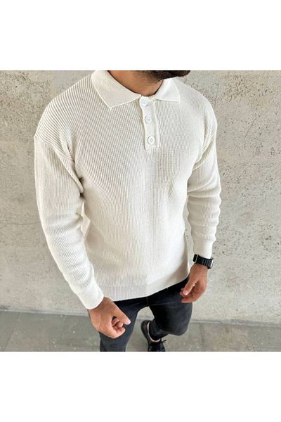 Kültür Boutique Polo Collar Men's Button Collar Winter Knitwear Sweater