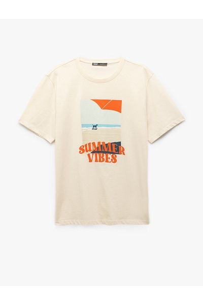 Koton Cotton Crew Neck Regular Fit Short Sleeve Printed T-Shirt