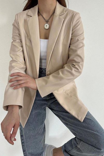 modamtn    Beige Buttoned Leather Jacket