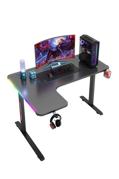 COOYA Gaming desk Computer desk,L-Shaped Gaming Computer Desk,Carbon RGB Corner
