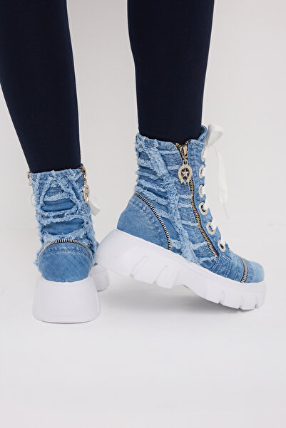 StarBlueMooN Kadın kot bot yazlık püsküllü süs fermuarlı