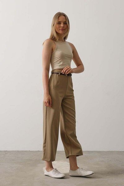 Butik Belt Collar Detailed Trousers - Khaki