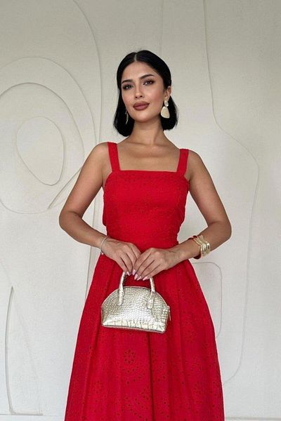 modamtn Red Strap Embroidery Dress