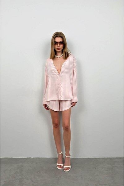 modamtn    Striped Shirt Shorts Set