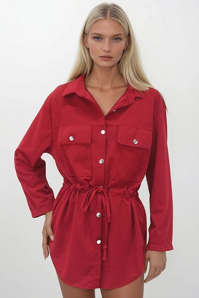 VAGGON Women's Bordo Double Pocket Waist Tie Aerobin Safari Shirt Prmx14253