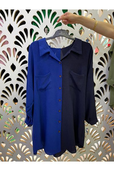 Sevda Kılınç Large Size Double Color Ayrobin Shirt