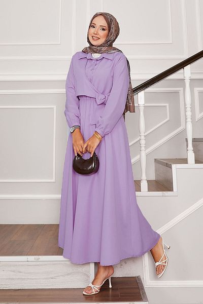 EBRUTESETTÜR Side Tie Half Button Detailed Dress