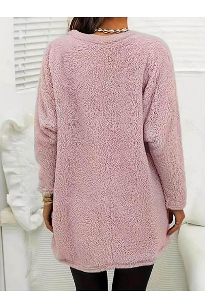 modamtn Women's Long Sleeve Round Neck Plush Blouse with Pockets