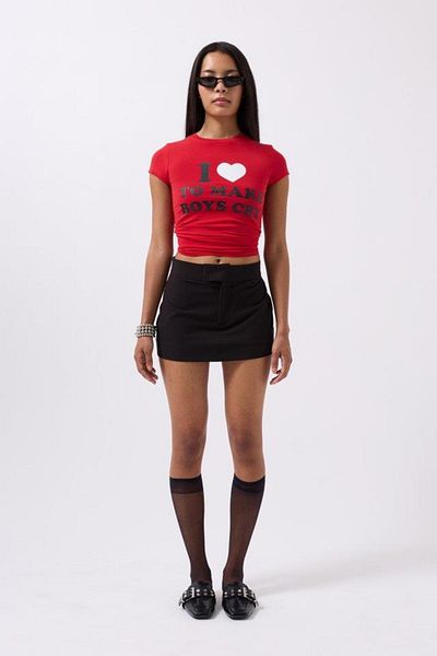 modamtn Embroidery Detail Printed Crop T-Shirt