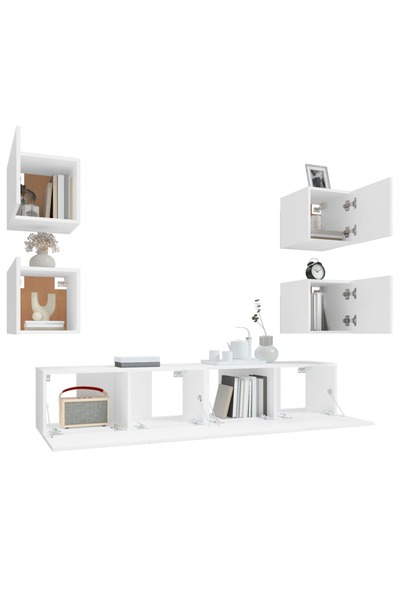 vidaxl 6 Piece TV Cabinet Set White Engineered Wood