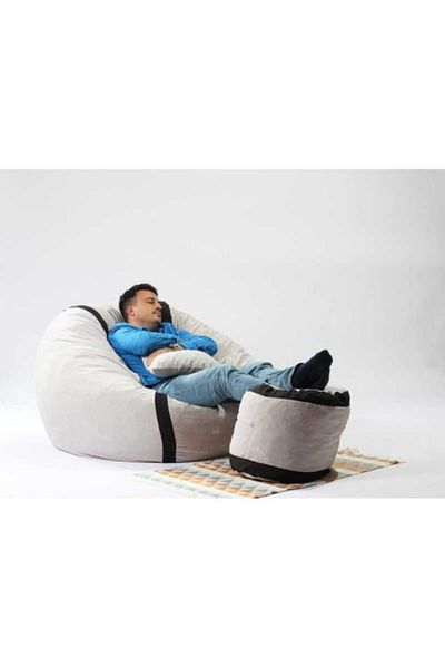 Pufrelax Set Fotoliu King Size cu Otoman (suport picioare) si Perna), Material Textil - Angora Grey