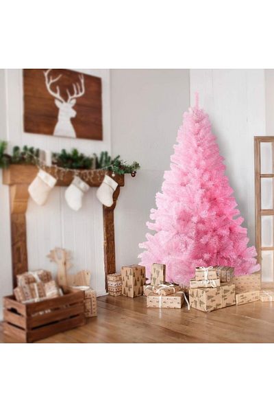 PROCART Pink artificial fir tree, height 180 cm, white support