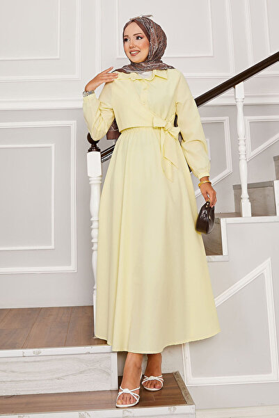 EBRUTESETTÜR Yandan Bağlamalı Yarım Düğme Detaylı Elbise