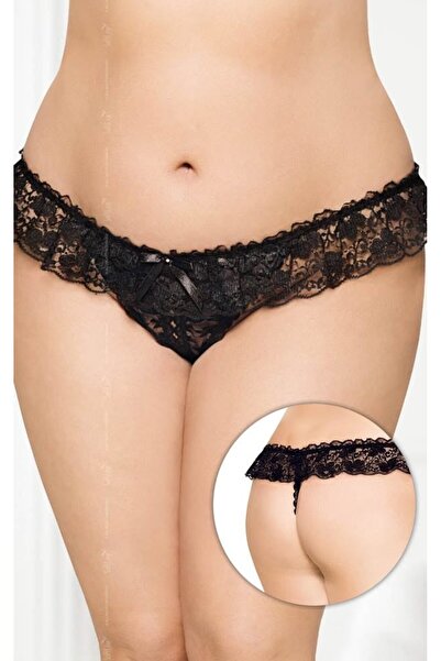 Softline Chiloți tanga negri mărimi mari, XL-XXXL