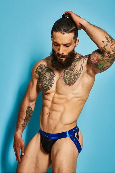 Cut4Men Desire Jockstrap, Blue Leather, XL