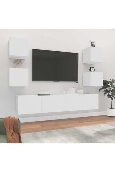 vidaxl 6 Piece TV Cabinet Set White Engineered Wood