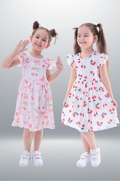 Fox Moda Pachet de 2 rochii pentru fete imprimate cu Lycra