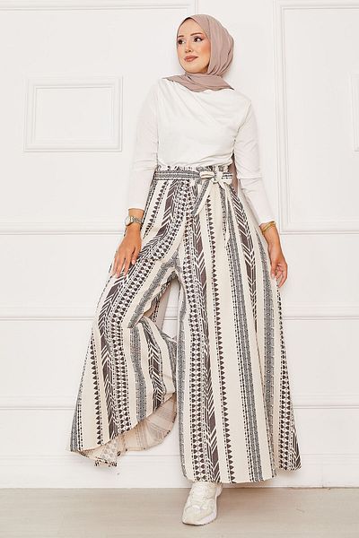 EBRUTESETTÜR Patterned Waist Belt Detailed Skirt Trousers