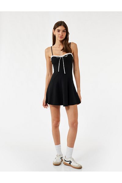 Koton Heart Collar Bow Detailed Strap Mini Dress