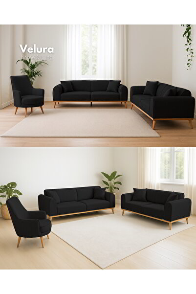 Velura Home & Living Valo Oturma Grubu & Koltuk Takımı (3+3+1) - Siyah