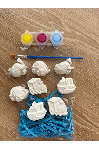 BalibeeCandle Küçük Taşıtlar Taş Boyama Seti - 8 Adet Figür, Fırça ve Boya