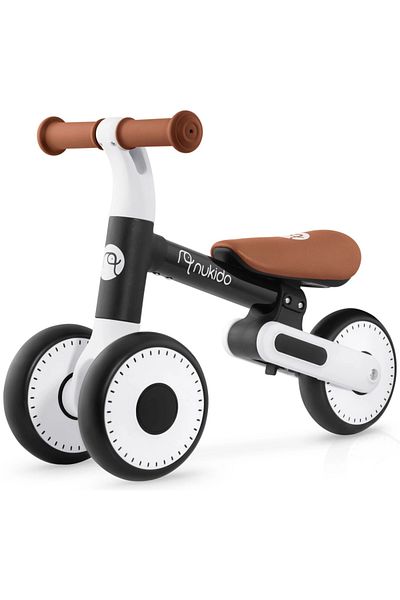 NUKIDO Ride On Balance Bike Black, from 12 months, soft seat, adjustable seat height, wheel