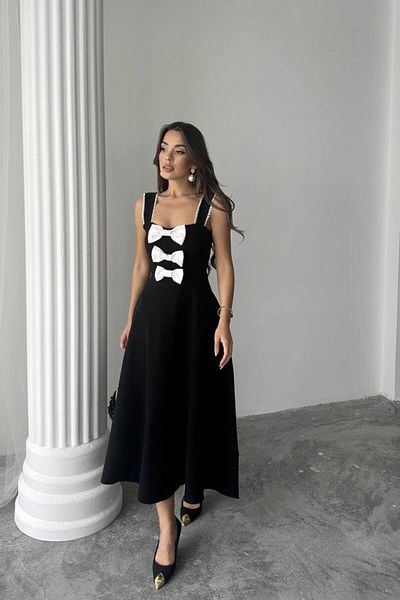 Silerra Black Bow Garnished Lace Dress