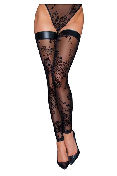 Noir Handmade Tulle Stockings, Noir Handmade, with Flock Embroidery, Size L